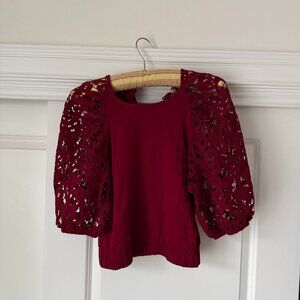 Anthropologie - Dolan - Lace Sleeve Cropped Sweatshirt Blouse - Size S